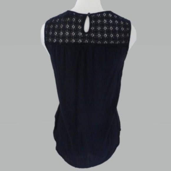 Gap S Navy Sleeveless Top with Lace Yoke - Picture 2 of 4
